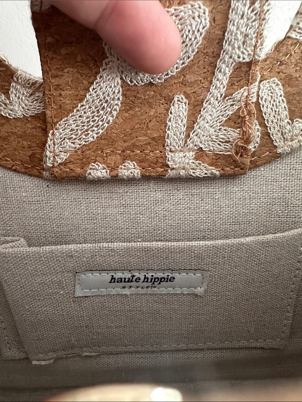 Haute Hippie Floral Cork Embroidered Beaded-Handle Clutch - Picture 2 of 11